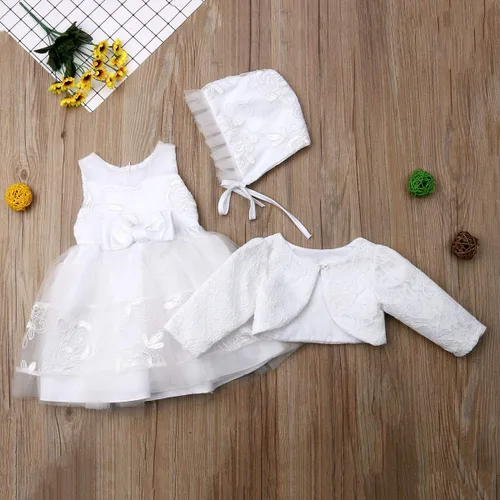 Miniatura 4 de Vestido formal blanco para bautizo o fiesta de boda 3 piezas