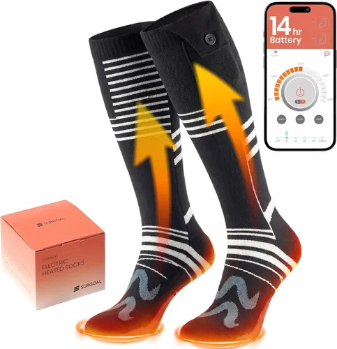 Electric Socks, 14-Hour Runtime & 2 * 10000mAh Rechargeable Heated Socks for Men, Rechargeable Battery Socks Women, Heated Ski Socks for Winter,
