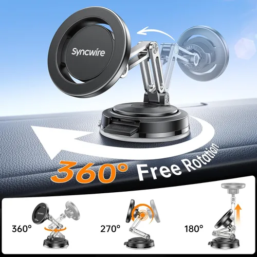 Miniatura 7 de SYNCWIRE Soporte para automóvil MagSafe [3 ejes ajustables], soporte magnético de teléfono al vacío con ventosa reemplazable tablero/parabrisas