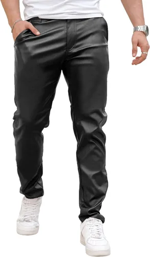 GINGTTO Pantalones de cuero para hombre, pantalones de discoteca ajustados para hombre elásticos