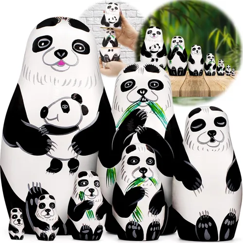 Miniatura 8 de AEVVV Juego de 7 muñecos de anidación lindos, figuras de panda, osos panda anidables, muñecas rusas apilables, muñeca Matryoshka