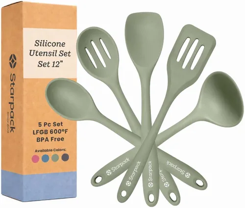 Starpack - Juego de utensilios de cocina de silicona para agitar y servir (5 piezas, 11 pulgadas), LFGB no tóxico, resistente al calor de 600 °F,