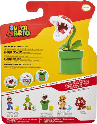 Miniatura 11 de World of Nintendo Super Mario Piranha Plant Figura articulada de 4 pulgadas con moneda