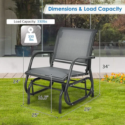Miniatura 3 de Giantex Silla columpio con marco de metal de estudio, cómoda silla de patio para jardín, porche, patio trasero, piscina, mecedora para césped al Gris