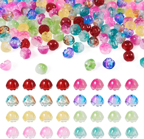 Miniatura 33 de FASHEWELRY 10 piezas Tapas de Flores de Vidrio Hechas a Mano Cuentas Florales de Cristal Transparentes en Forma de Trompeta Espaciadores de Flores a