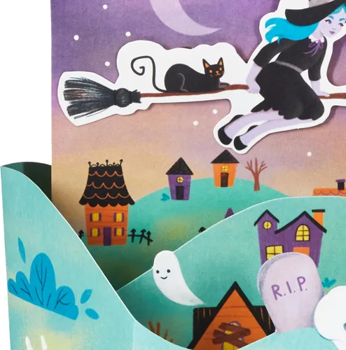Miniatura 5 de Hallmark Paper Wonder - Tarjeta desplegable de Halloween con música y movimiento (bruja voladora)