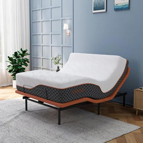 Miniatura 10 de ESHINE Marco de cama ajustable + colchón híbrido de 14 pulgadas, soporte lumbar, inclinación de almohada para la cabeza, control de aplicación