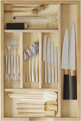 Miniatura 8 de WelFurGeer Organizador de cubiertos de madera premium para cajones de cocina, bandeja de utensilios para cajón de cocina, organizador de cajones