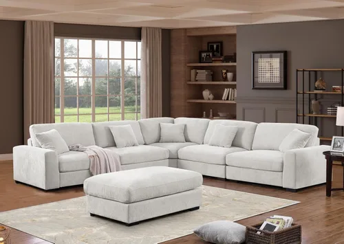 Miniatura 20 de Sofá modular Cloud de 212 pulgadas con tumbona grande, profundo y cómodo, sofás seccionales en forma de L de gran tamaño para sala de estar, Blanco