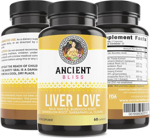 Miniatura 8 de Ancient Bliss Liver Love - Suplemento natural de desintoxicación hepática y salud hepática de cardo mariano - Apoya el hígado saludable en hombres