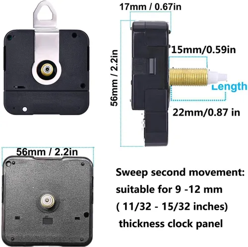Miniatura 2 de HILLHOME Mecanismo de movimiento de reloj de pared de cuarzo con manos sin tictac, funciona con pilas, piezas de repuesto con 3 pares diferentes