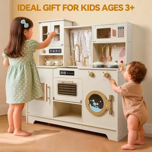 Miniatura 7 de Juego de cocina para niños, juego de cocina de madera con 26 piezas, accesorios de comida y utensilios de cocina, regalo para niñas y niños de más