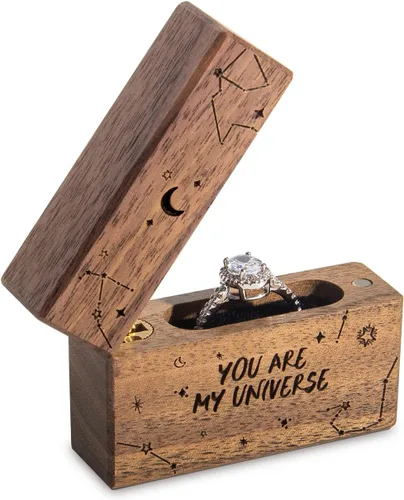 Miniatura 4 de Caja de anillo de compromiso de madera, pequeña funda plana delgada para propuesta, boda (You are my universe)