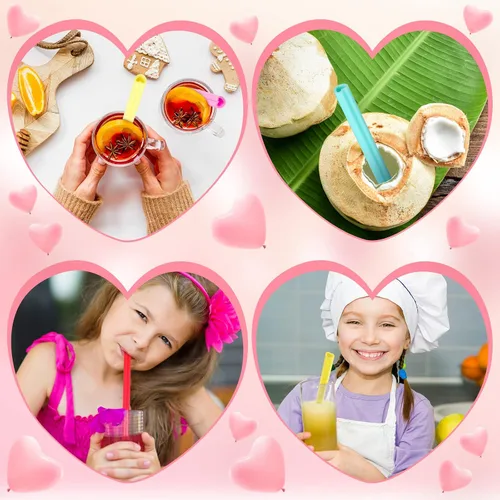 Miniatura 7 de Jutom Paquete de 25 pajitas en forma de corazón de San Valentín de 9.8 pulgadas reutilizables de silicona con 2 cepillos de limpieza para regalos