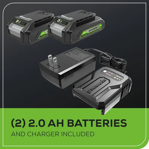 Miniatura 16 de Greenworks - Taladro de impacto inalámbrico de 24 V y kit de luz de trabajo 2 en 1 con 2 baterías de 2 Ah y cargador – Sin escobillas, liviano