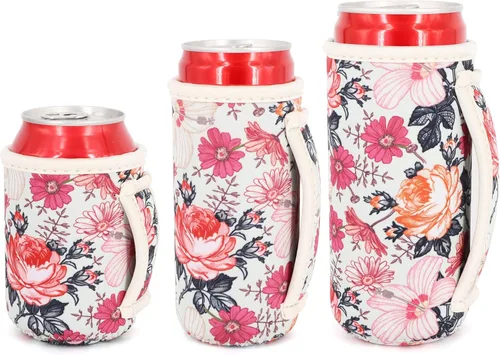 Miniatura 8 de Paquete de 3 fundas de neopreno reutilizables aisladas para latas con asa para refrescos, bebidas energéticas, gaseosas, cerveza, seltzer duro