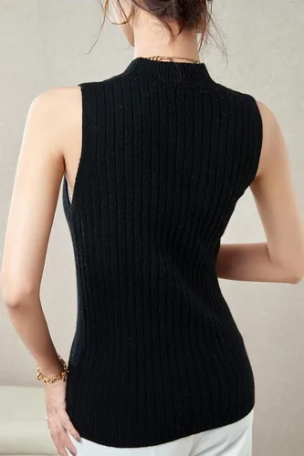 Miniatura 2 de LINY XIN Chaleco de punto 100% lana merino para mujer, sin mangas, suéter clásico sólido