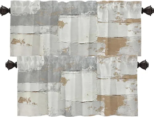 Miniatura 63 de Shrahala Beige and Orange Abstract Art Brushstrokes Blackout Curtain Tiers, Abstract Oil Paint Kitchen Valance Light Blocking Tier Drapes with Rod
