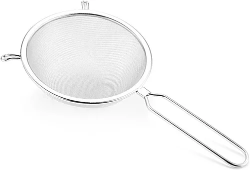 Miniatura 5 de Luxshiny Cuchara coladora de malla de acero inoxidable con mango largo de 14.76 pulgadas de una sola capa para servir alimentos, cuchara coladora
