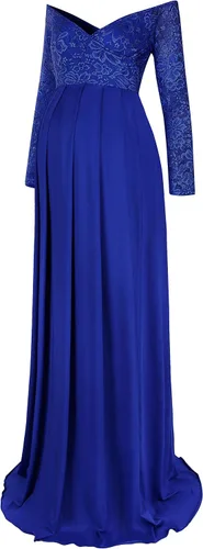 Molliya - Vestido largo de maternidad de encaje y hombros descubiertos Maxi vestido elegante elástico, para baby shower y sesión de fotografías