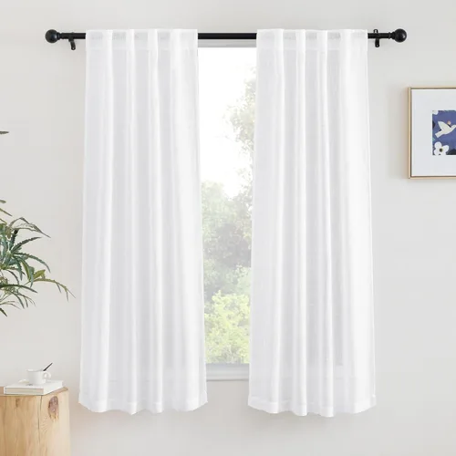 Miniatura 43 de NICETOWN Cortinas de lino semitraslúcidas para dormitorio, bolsillos para barra y pestaña trasera, tratamientos de ventana transparentes de lino