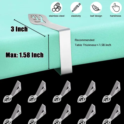 Miniatura 2 de Paquete de 10 clips para mantel de mesa, clip de mantel de pícnic en forma de hoja, para exteriores, grande, resistente, acero inoxidable, cubierta