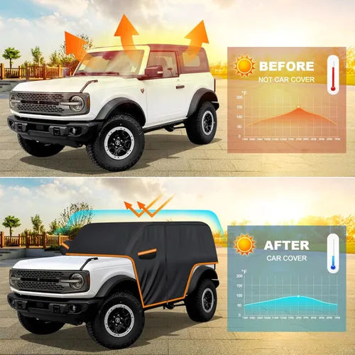 Miniatura 3 de Funda de coche para Ford Bronco de 2 puertas, 420D, funda impermeable para todo tipo de clima, sol, lluvia, UV, polvo, cubierta de cabina
