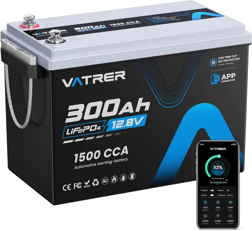 Batería LiFePO4 de litio de 12 V 300 Ah con monitoreo de aplicación, batería de arranque recargable BMS de 200 A, protección de temperatura