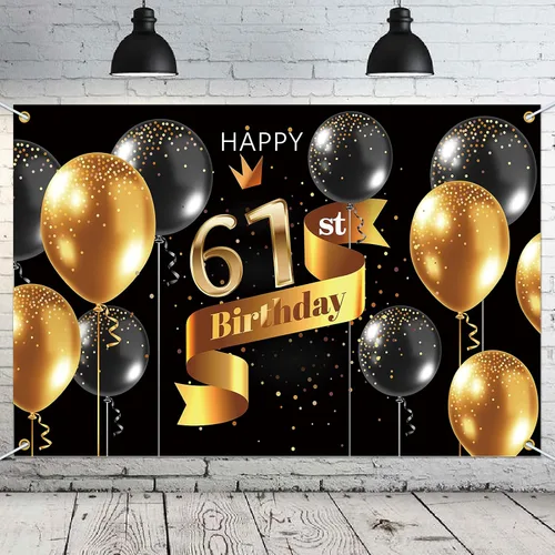 Miniatura 22 de Cartel de fondo de feliz cumpleaños 15 – Suministros de decoración de fiesta de cumpleaños 15 para niños – Oro negro 3.9 x 5.9 pies