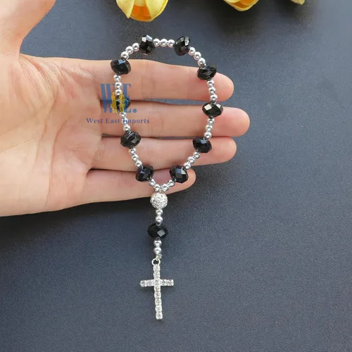 Miniatura 6 de 12 pulseras de rosario de cristal con diamantes de imitación, cruz, bautismo, boda, primera comunión, recuerdo de quinceañera, regalo conmemorativo