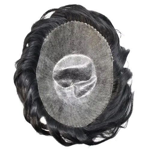 Miniatura 7 de LYRICAL HAIR Toupee para hombres de piel fina inyección de PU unidad de peluca para hombre 1# Jet Real Natural Cabello humano Pieza Sistema