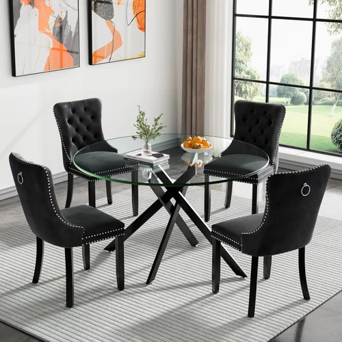 Miniatura 57 de HomVent Juego de mesa de comedor redonda de vidrio de 3 piezas, juego de mesa de comedor de vidrio templado para 2 mesas de cocina con 2 sillas