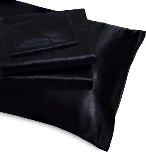 Miniatura 114 de Homiest Juego de sábanas de satén de lujo de 3 piezas con bolsillo profundo, 1 sábana bajera + 1 sábana encimera + 1 funda de almohada