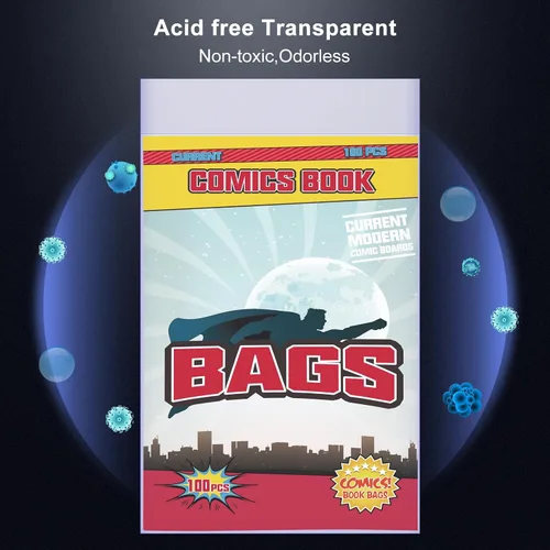 Miniatura 2 de KKU 200 bolsas para cómics actuales, Bolsas transparentes para cómics de 7.2 X 10.5 pulgadas, Fundas para cómics libres de ácido para almacenamiento