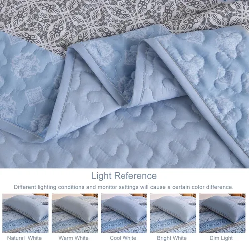Miniatura 6 de WONGS BEDDING Juego de edredón bohemio tamaño Queen, juego de colcha de retazos a rayas bohemias aguamarina con 2 fundas de almohada, juego de ropa