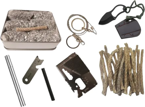 Kit de inicio de fuego de magnesio – 6 bolsas de virutas de magnesio + varilla de ferro de 3.15 pulgadas, 20 cables de yesca encerados de 4