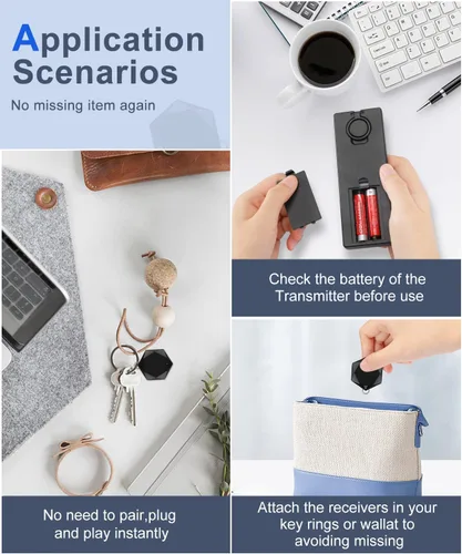 Miniatura 6 de Elecpow Localizador de llaves con sonido, 85 dB+Rf buscador remoto con 164 pies. Buscador de control remoto de TV inalámbrico para llaves, cartera
