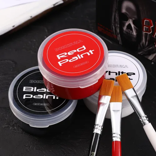 Miniatura 3 de BOBISUKA Juego de pintura al óleo negro + blanco + rojo, gran capacidad, kit de paleta de pintura profesional con pinceles para teatro de arte