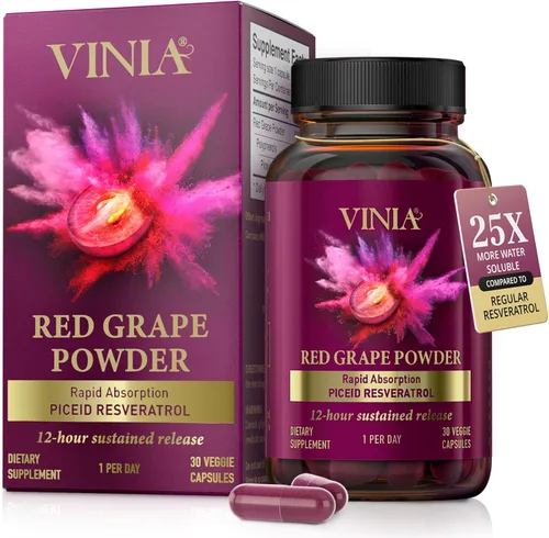 VINIA Cápsulas de suplemento de resveratrol Piceid. Aumenta el flujo sanguíneo y el óxido nítrico. Presión arterial y apoyo a la salud cardíaca |