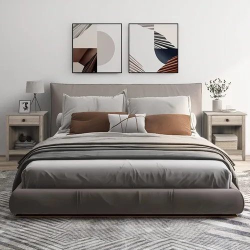 Miniatura 7 de LTMEUTY Juego de 2 mesitas de noche de madera con cajones para mesita de noche de dormitorio, mesita de noche alta con un cajón y armario abierto