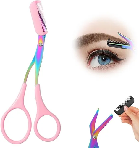 Tijeras recortadoras de cejas, tijeras profesionales para cejas 2 en 1 con peine, cortador de cejas de acero inoxidable de precisión, herramienta de