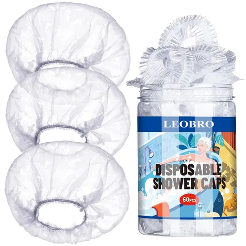 LEOBRO Gorros de ducha desechables, gorro de ducha, 60 piezas de gorros de ducha desechables para mujer, de plástico transparente, para ducha,