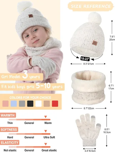 Miniatura 6 de Toddler Hat Scarf Glove Set 2t-4t Boy Girls Winter Beanie Hat Neck Warmer Mitten Kids Hats And Gloves Ages 4-8 Fleece Lined