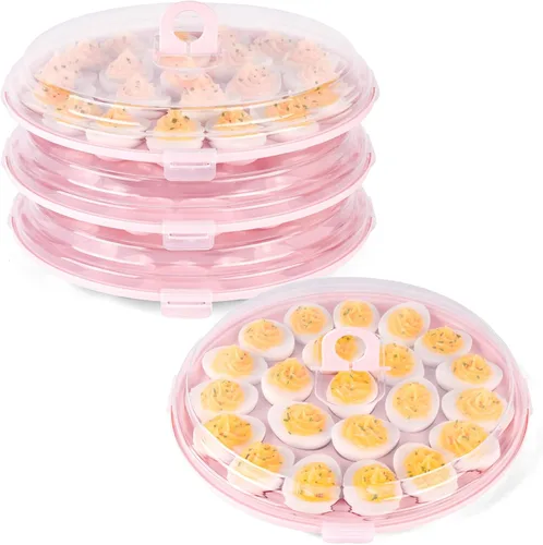 Miniatura 9 de HANSGO - Recipientes para huevos rellenos con tapa, 3 piezas, bandejas portaplatos para huevos rellenos con 66 ranuras para fiestas y cocinas, verde