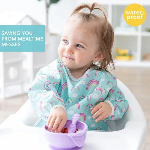 Miniatura 2 de Bumkins - Babero con mangas para niña o niño, bebé y niño pequeño de 6 a 24 meses, imprescindible para comer, alimentación, suministros de destete