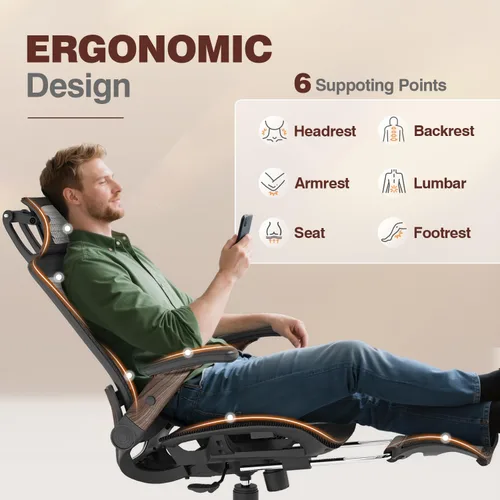 Miniatura 7 de GABRYLLY Silla de oficina ergonómica con reposapiés, silla de computadora de malla de respaldo alto con brazo abatible, reposacabezas 3D