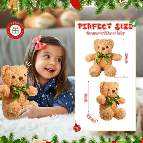Miniatura 4 de HyDren Paquete de 12 animales de peluche de oso a granel de 10 pulgadas, oso pequeño para graduación, baby shower, juguetes de peluche con pajarita