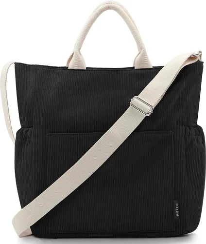 Prite Bolso de mano de pana para mujer, bolso cruzado grande con bolsillos, bolso de mano para el trabajo, universidad, compras