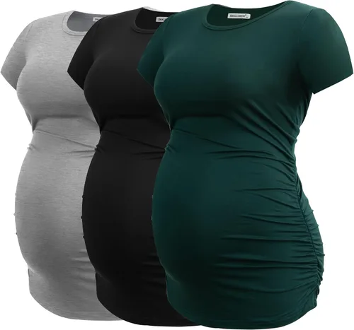 Miniatura 70 de Smallshow - Camiseta de maternidad para mujer, diseño de lados fruncidos, tipo túnica, prendas para el embarazo