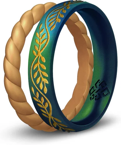 Miniatura 13 de Knot Theory Anillo de silicona de filigrana y hoja de laurel con incrustaciones de oro, anillo de boda de silicona grabado, para actividades